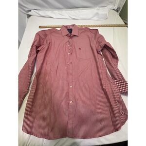 Bugatti Men's Red Stripe  Shirt Long Sleeve Button Down Size L Flip Cuff  Preppy